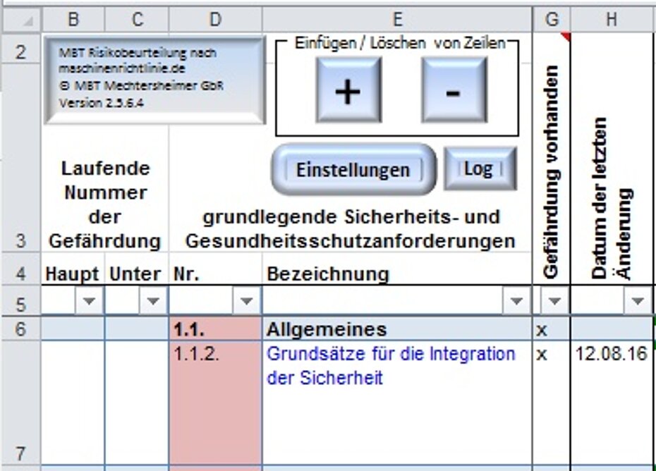 Datenblatt Risikobeurteilung "Einstellungen"
